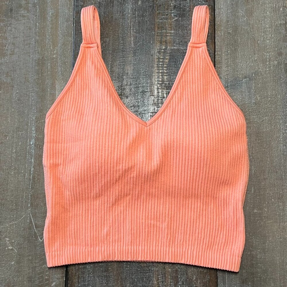 Wishlist Ribbed Coral Crop Top Bralette M/L | Stretchy Soft Lounge Tank